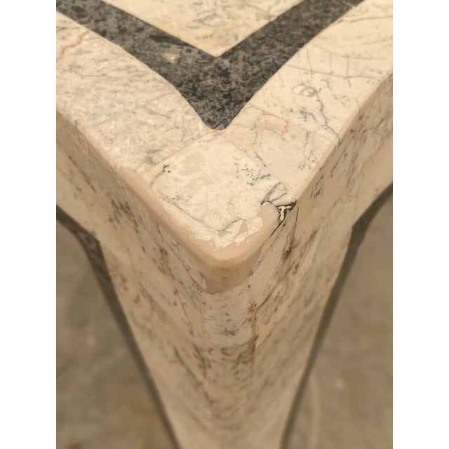 Maitland Smith Tesselated Neutral Marble Game Table With Splayed Legs, 1980s For Sale - Image 13 of 17