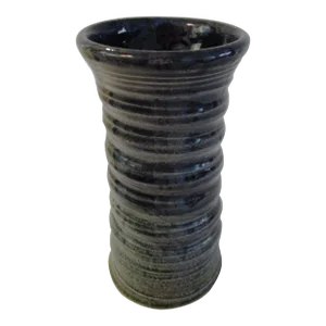 Studio Art Dark Teal Ribbed Pottery Cylinder Vase