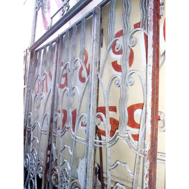 Antique Art Deco Wrought Iron Doors With Transom For Sale - Image 4 of 5