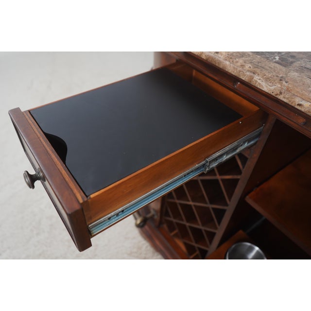 Wood Howard Miller Marble Top Bar Wine Cabinet & 3 Stools For Sale - Image 7 of 18