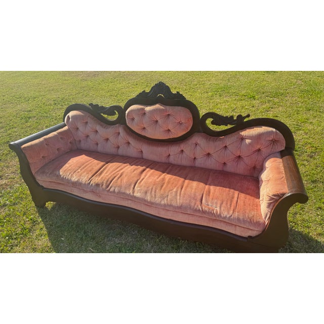 Textile Pink Velvet Antique Victorian Sofa For Sale - Image 7 of 9