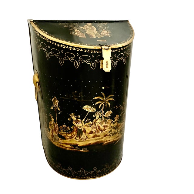 Rare Vintage Sarreid Ltd. English-Style Tole Chinoiserie Coal Scuttle Reproduction For Sale - Image 16 of 16