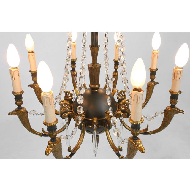 Metal Large Empire Bronze Chandelier with Wall Lights, Belgium, 1950s, Set of 3 For Sale - Image 7 of 18