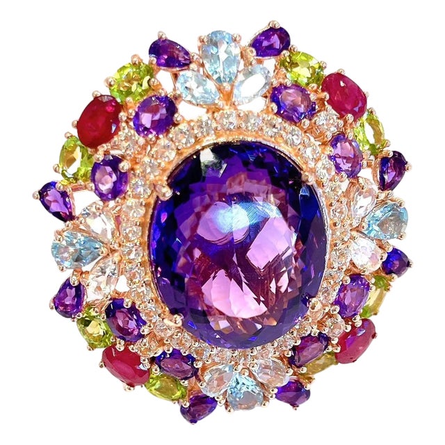 Bochic "Orient" Vintage Amethyst & Ruby & Multi Gem Ring 18K & Silver For Sale