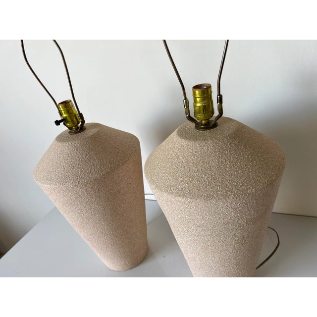 80's Postmodern Beige Ceramic Table Lamps - a Pair For Sale - Image 9 of 11