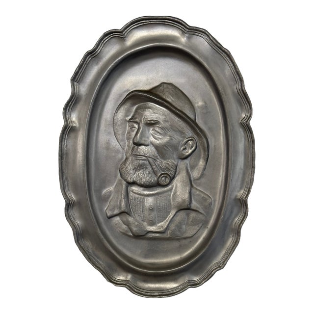Pewter Fisherman Hanging Platter – Nautical Coastal Wall Art For Sale