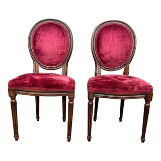 Pair of 20th Century Louis XVI Style Mahogany Upholstered Side Chairs For Sale