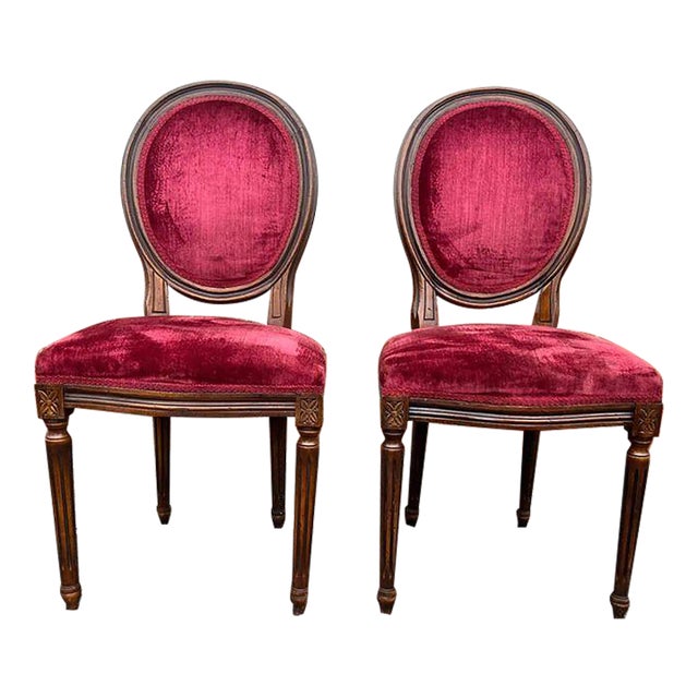 Pair of 20th Century Louis XVI Style Mahogany Upholstered Side Chairs For Sale