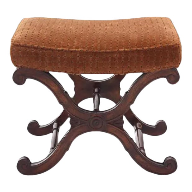 Vintage Mid Century Decorative X-Base Bench For Sale