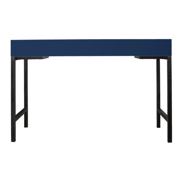 Wood Maple Writing Desk - Navy For Sale - Image 7 of 8