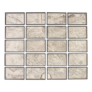 Framed Map of Paris After Michel-Étienne Turgot 1739 20 Panels For Sale