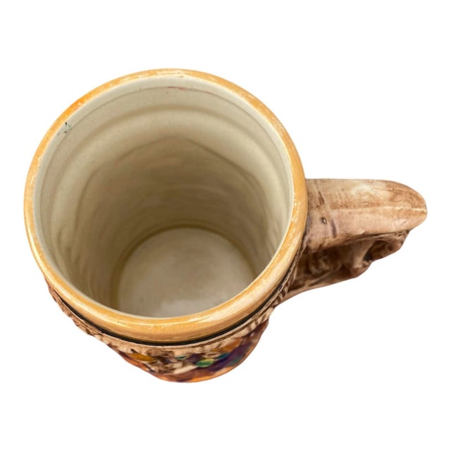 Brown Vintage German Style Beer Stein Pair Lidded Ceramic Hand Painted Folk Scene Mug For Sale - Image 8 of 13