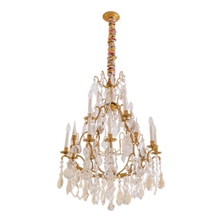 Possibly Baccarat Crystal & Brass French Louis XV Style Ceiling Chandelier For Sale