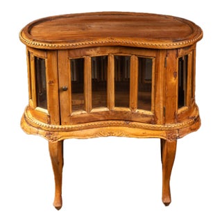 Antique Oak and Glass Serpentine Curio Cabinet For Sale