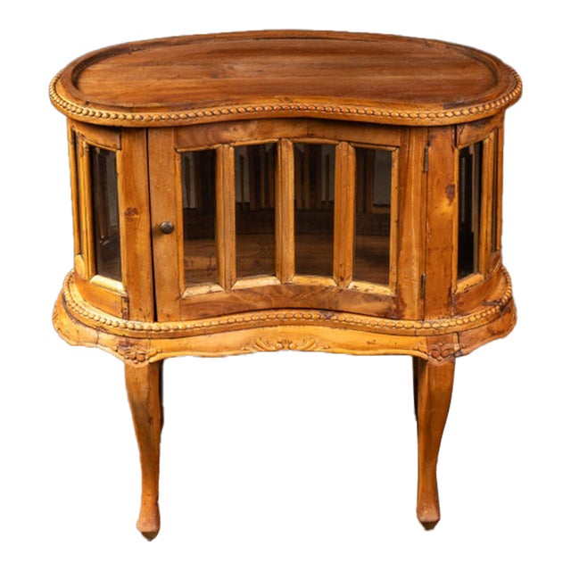Antique Oak and Glass Serpentine Curio Cabinet For Sale