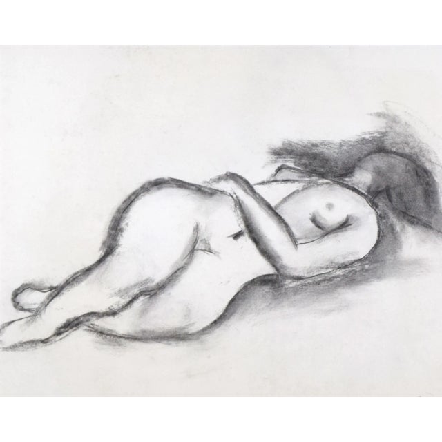 Large Vintage Modernist Female Nude Charcoal Figure Study Drawing C.1985 For Sale - Image 4 of 6