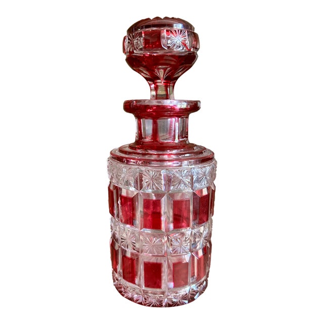 Antique Baccarat Cranberry Cut Crystal Perfume Bottle For Sale
