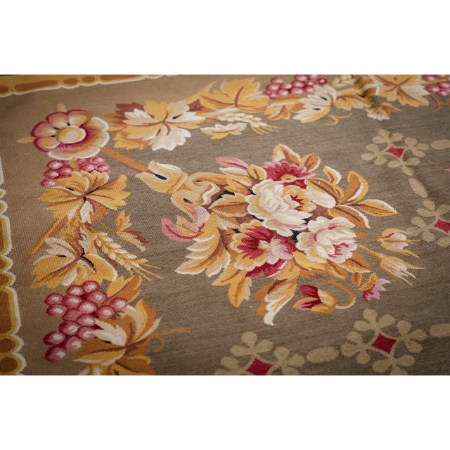 9x12 Vintage Aubusson Flat Weave Wool Rug, Olive Green Star Lattice For Sale - Image 11 of 15