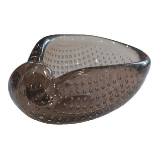 Mid-Century Murano Attributed Smoky Amethyst Bullicante Shell Trinket Dish - Italian Art Glass Bowl For Sale
