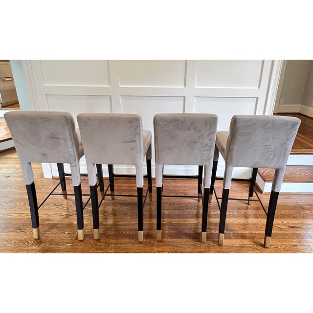 2020s Set of 4 Tov Velvet and Brass Bar Stools — Like New, Used for Staging Only For Sale - Image 5 of 9