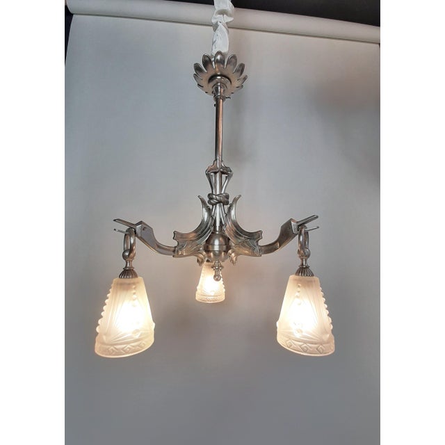 Art Deco Ceiling Lamp in Nickel-Plated Bronze by Charles Schneider, Paris, France, 1920s For Sale - Image 4 of 13