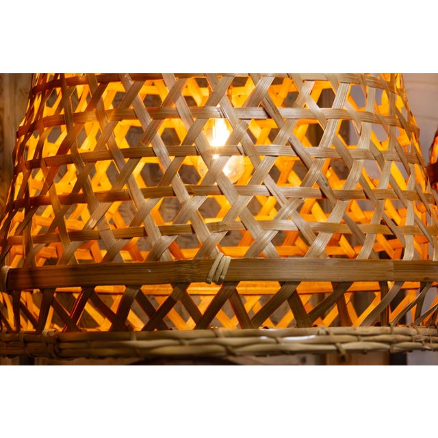 Wood Large Lombok Handwoven Bamboo Bell Pendant For Sale - Image 7 of 10