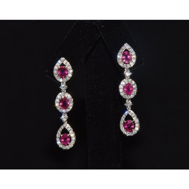 Late 20th Century Pair of Gia 3.99ctw Natural Burma Ruby & Diamond 18k White Gold Dangle Earrings For Sale - Image 9 of 13