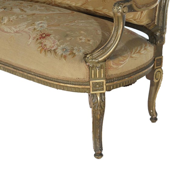 Antique French Louis XV Giltwood & Aubusson Tapestry Sofa Circa 1860 For Sale - Image 6 of 12