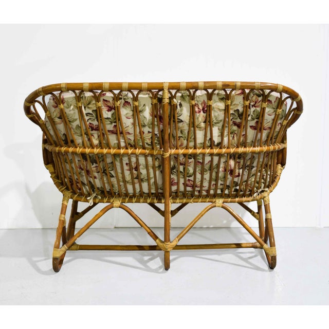 Vintage Palm Beach 2 Strand Rattan Bamboo Loveseat in the Style of Franco Albini For Sale In Chicago - Image 6 of 13