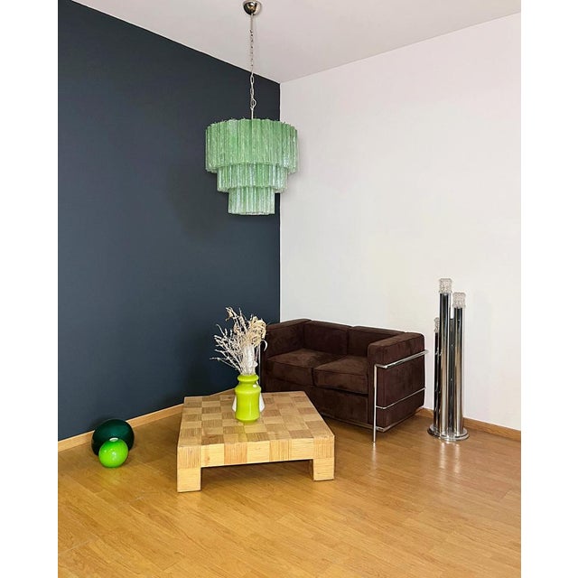 Green Large Three-Tier Murano 52 Green Alabaster Glass Tubes Chandelier, 1990 For Sale - Image 8 of 17