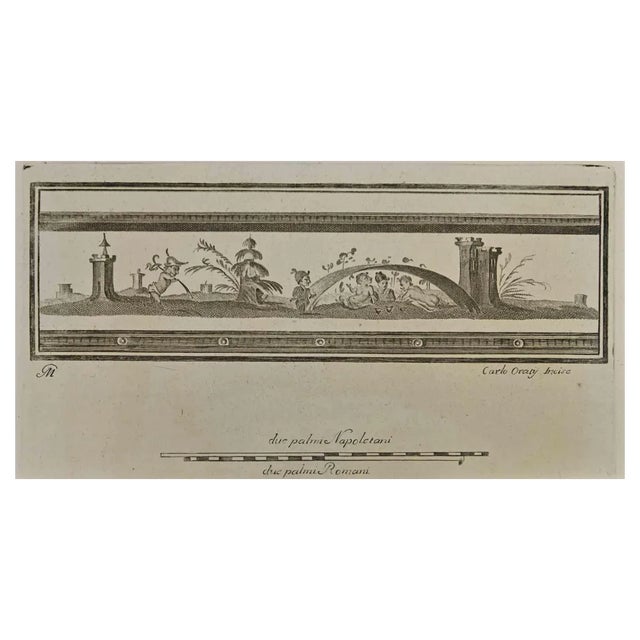 Carlo Oratij, Ancient Roman Fresco Herculaneum, Etching, 18th Century For Sale