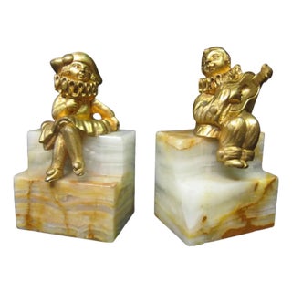 Early 20th Century Art Deco Gilt Bronze & Onyx Bookends - A Pair For Sale