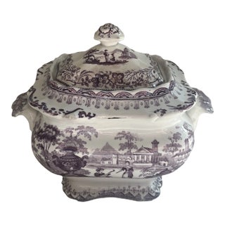 Antique Purple Transferware Staffordshire Sugar Bowl T. Mayer Longport Canova For Sale