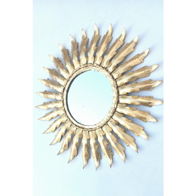 Vintage Spanish Gilt Metal Sunburst Mirror, 1960s, in Good conditions. Designed 1960 to 1969