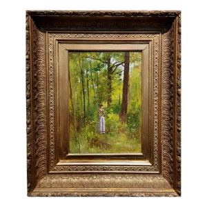Thomas Anshutz -Woman Morning Walk Through the Woods-19th Century Oil Painting