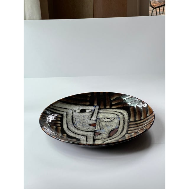 Abstract Decorative Porcelain Art Glass Bowl With 2 Faces For Sale - Image 3 of 4