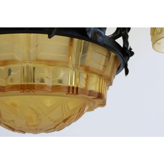 Black Vintage French Pendant Light in Wrought Iron by Muller Frères, 1930 For Sale - Image 8 of 14