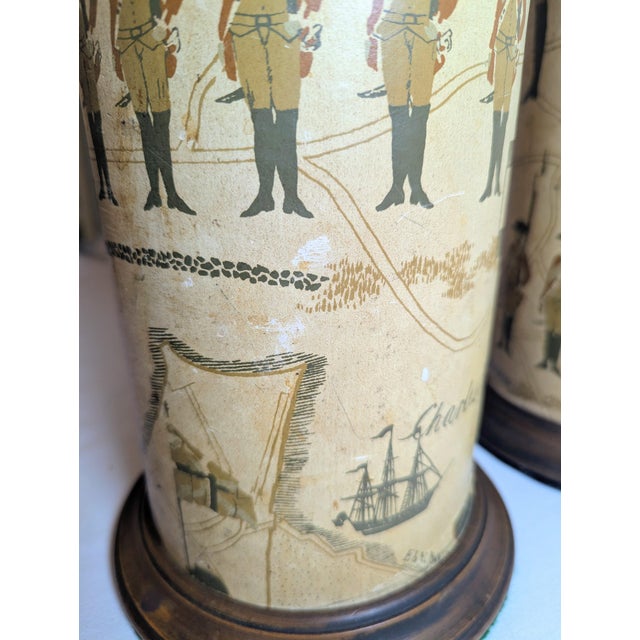 Mid 20th Century Americana Revolutionary War Decoupage Cylinder Lamps - A Pair For Sale - Image 11 of 11