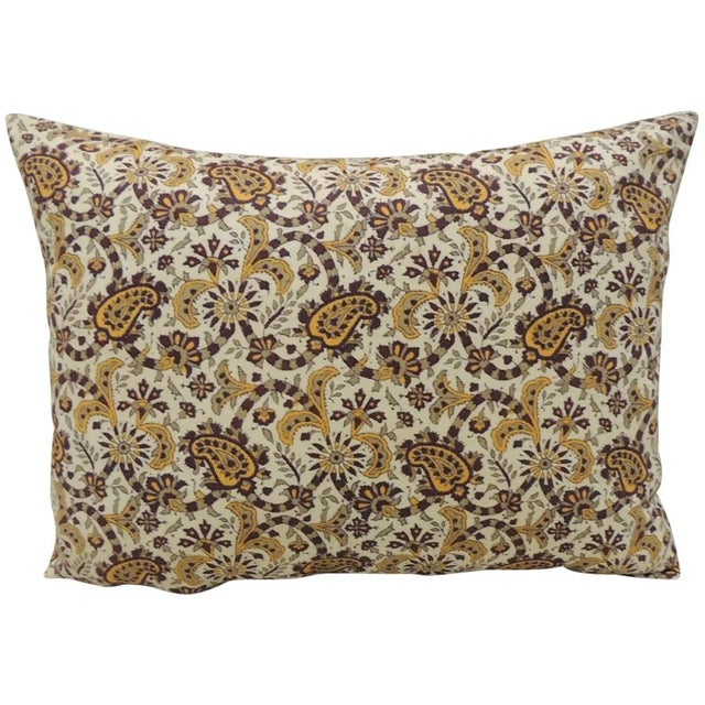 Brown Vintage Brown and Yellow Paisley Decorative Bolster Pillow For Sale - Image 8 of 8