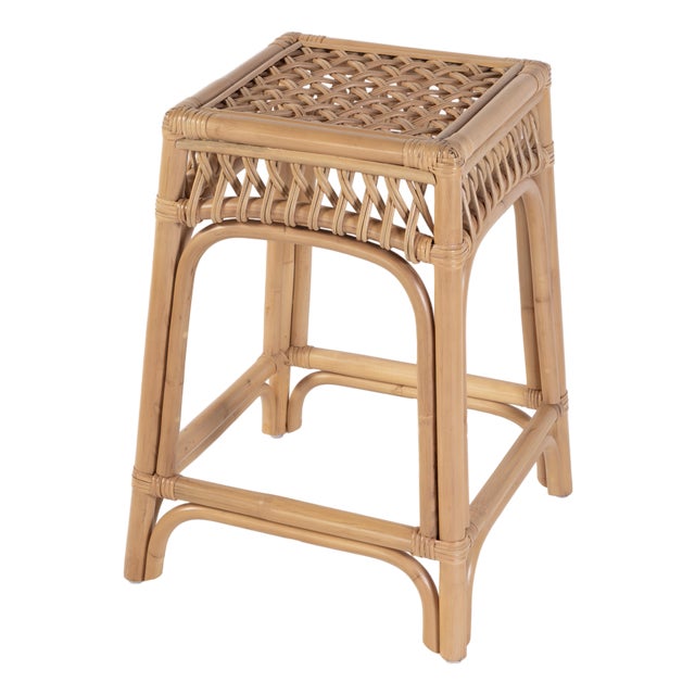 Antigua 24.75 in. Seat Height Square Rattan Counter Stool with Footrest, Natural Rattan For Sale