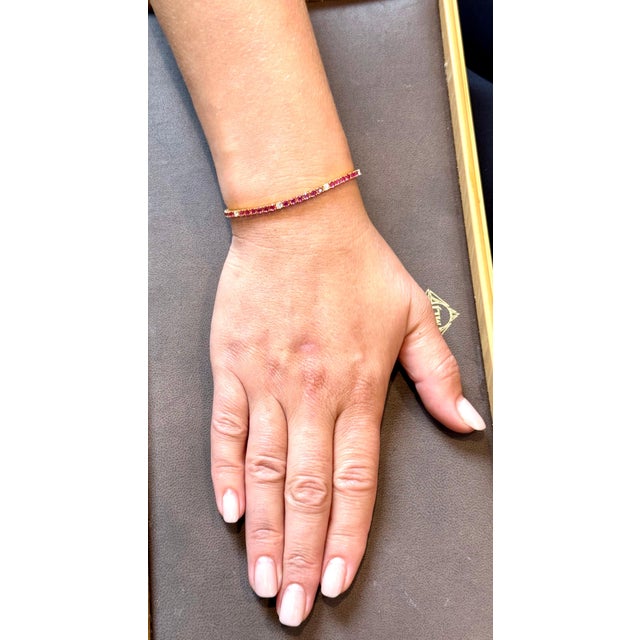 Natural Round Ruby & Diamond Tennis Bracelet 14 Karat Yellow Gold 6.75 Inch For Sale - Image 13 of 18