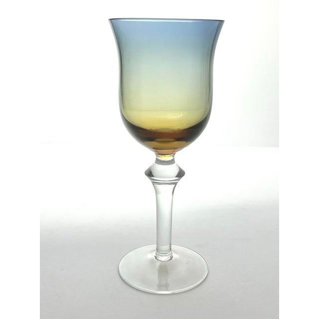Denby-Milnor Sweden 1970s Denby “Aurora, Amber-Blue” Set of 7 Wine Glasses For Sale - Image 4 of 5