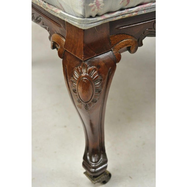 Early 20th Century Victorian Floral Scrollwork Carved Mahogany Parlor Slipper Side Chairs - A Pair For Sale - Image 10 of 11