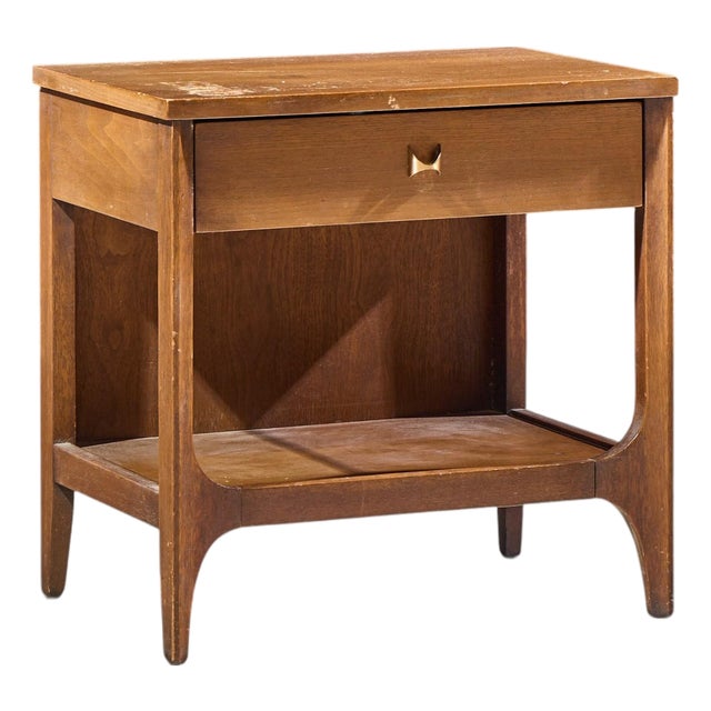 Broyhill Brasilia Mid Century Walnut and Brass Nightstand For Sale