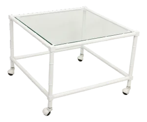 1970s Hollywood Regency Faux Bamboo Side Table on Casters