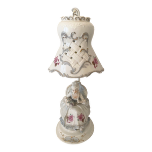 Vintage Porcelain Noble Woman Holding Basket of Fruits Table Boudoir Lamp Excellent Condition.