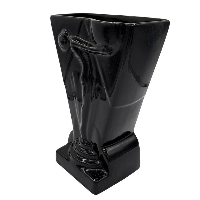 Art Deco 1985 Art Deco Black Pottery Vase Nude Figurine Sculpture Vase by Pelzman Design For Sale - Image 3 of 8