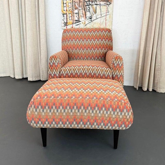 1940s MId Century Modern Upholstered Lounge Chair Ottoman Set For Sale - Image 4 of 11
