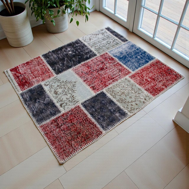 Turkish Hand Knotted Rug Handstitched Floor Art Modern Decor - 3'9"x4'5" For Sale - Image 9 of 18