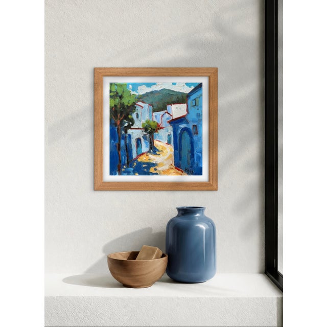 2020s Chefchaouen, Blue City Rhythms, Morocco Modern Impressionist Oil Painting For Sale - Image 5 of 7
